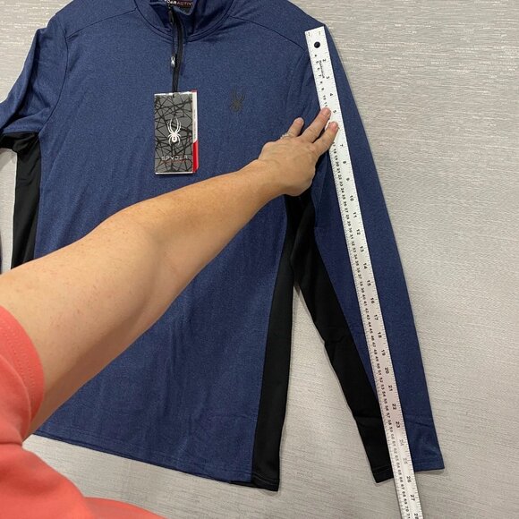 SPYDER 1/4 Zip Shirt Mens Medium Blue Base Layer Quick Dry Pullover Activewear - Picture 10 of 14